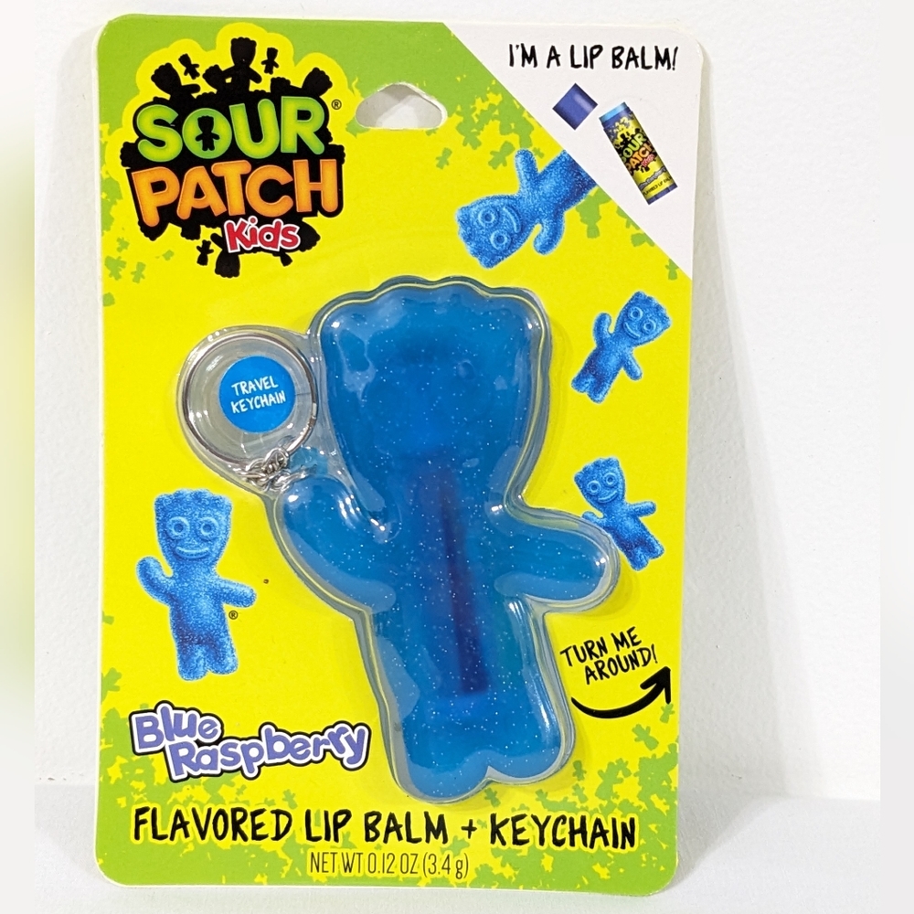 Sour Patch Kids Blue Raspberry Flavored Lip Balm & Travel Keychain Holder